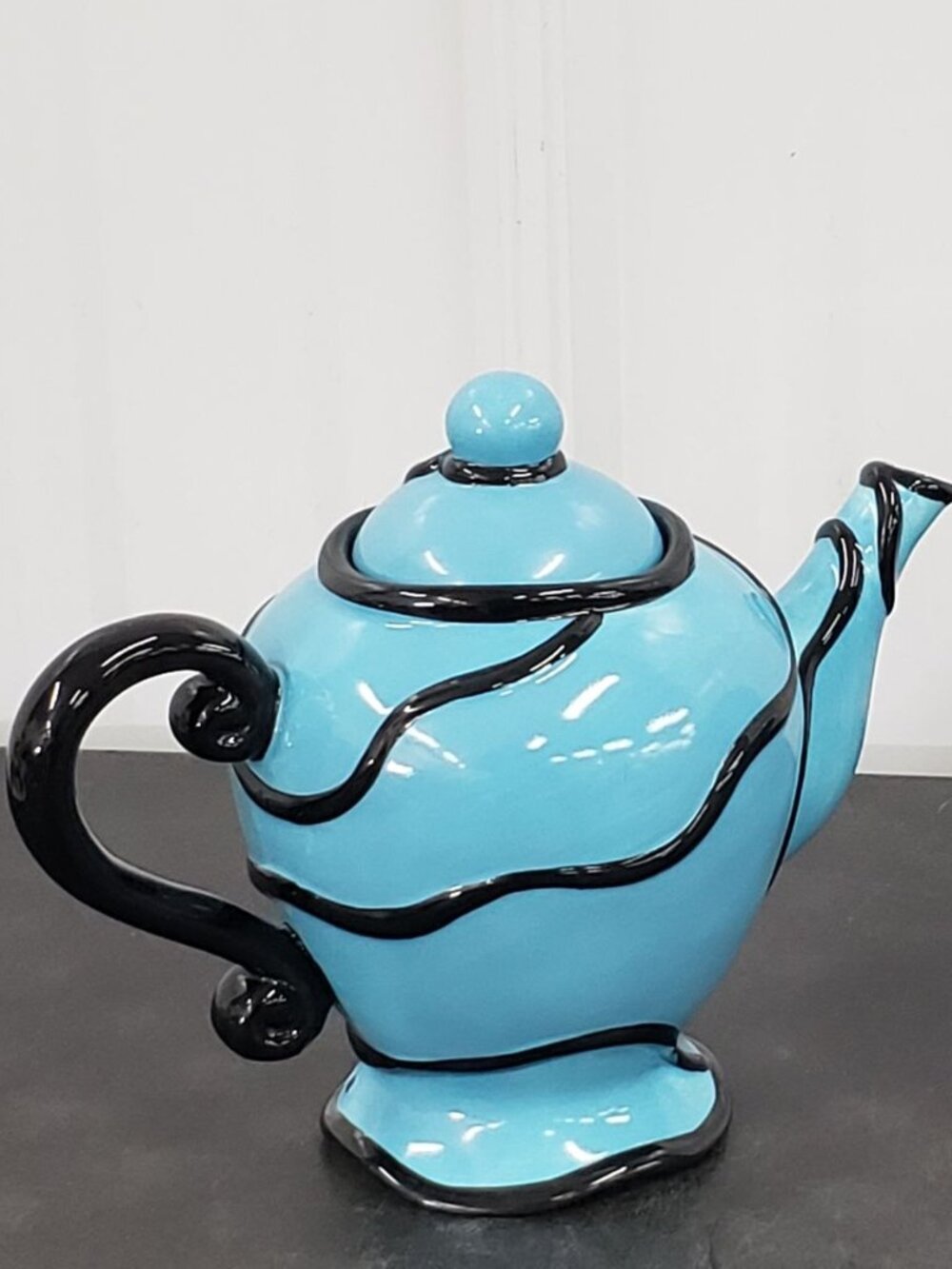 Vintage New Bella Casa by Ganz Fiesta Latte TEAPOT Aqua Ceramic RARE!